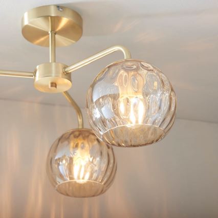 Endon 91968 - Plafon DIMPLE 3xE14/25W/230V dourado/bege fumê