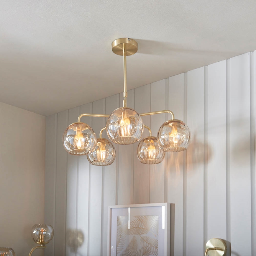 Endon 91969 - Lustre com haste DIMPLE 5xE14/7W/230V dourado