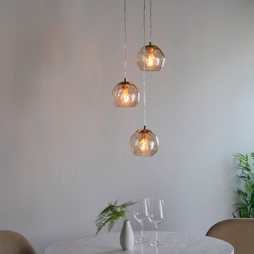 Endon 91971 - Lustre em cabo DIMPLE 3xE14/7W/230V dourado/bege fumê