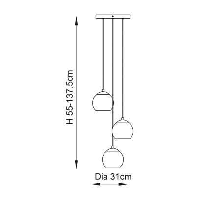 Endon 91971 - Lustre em cabo DIMPLE 3xE14/7W/230V dourado/bege fumê
