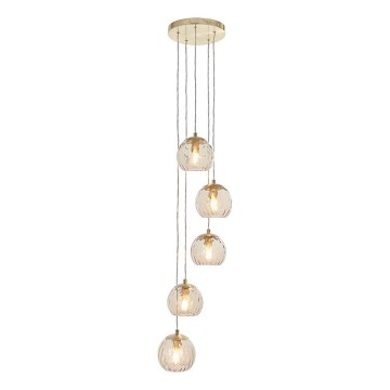 Endon 91972 - Lustre suspenso com cabo DIMPLE 5xE14/7W/230V dourado/bege fumê