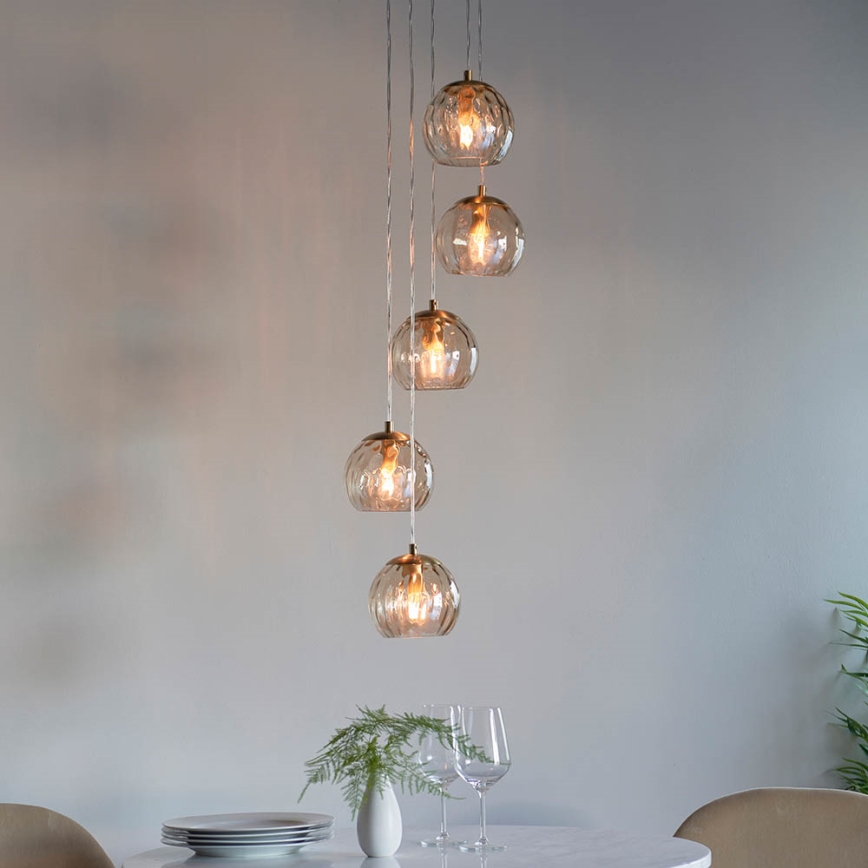 Endon 91972 - Lustre suspenso com cabo DIMPLE 5xE14/7W/230V dourado/bege fumê