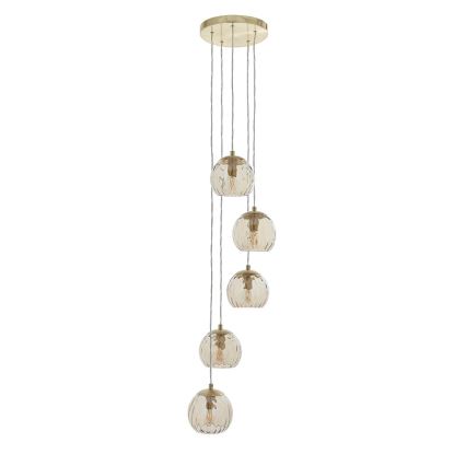 Endon 91972 - Lustre suspenso com cabo DIMPLE 5xE14/7W/230V dourado/bege fumê