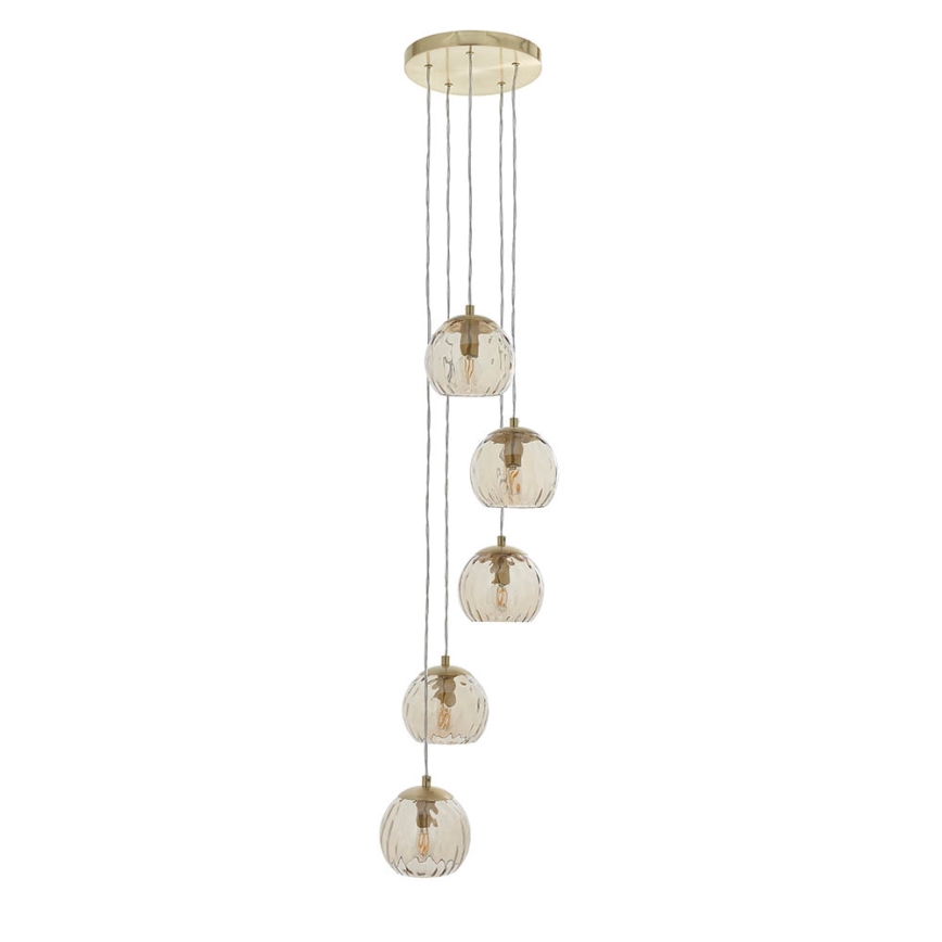 Endon 91972 - Lustre suspenso com cabo DIMPLE 5xE14/7W/230V dourado/bege fumê