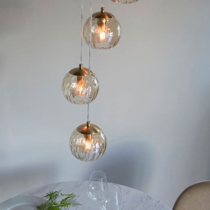 Endon 91972 - Lustre suspenso com cabo DIMPLE 5xE14/7W/230V dourado/bege fumê