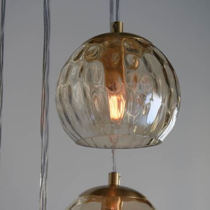Endon 91972 - Lustre suspenso com cabo DIMPLE 5xE14/7W/230V dourado/bege fumê