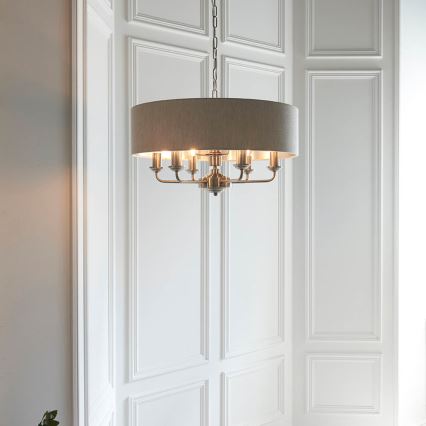 Endon 94357 - Lustre com corrente HIGHCLERE 6xE14/40W/230V diâmetro 55 cm bege/cromado mate