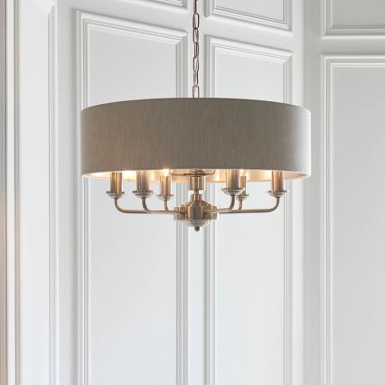 Endon 94357 - Lustre com corrente HIGHCLERE 6xE14/40W/230V diâmetro 55 cm bege/cromado mate