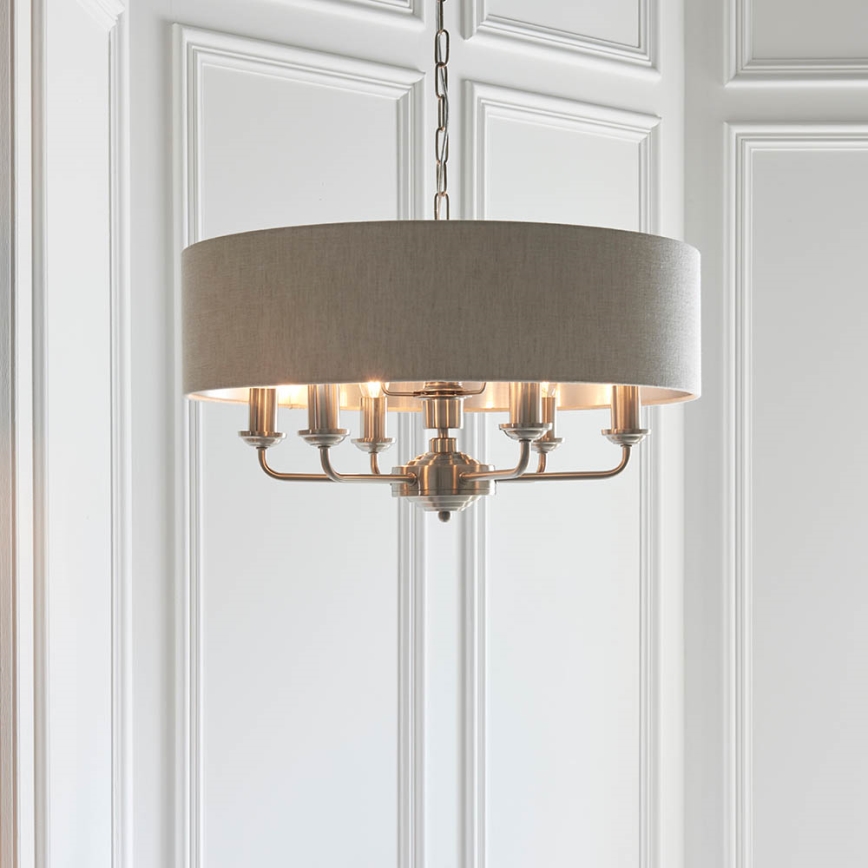 Endon 94357 - Lustre com corrente HIGHCLERE 6xE14/40W/230V diâmetro 55 cm bege/cromado mate