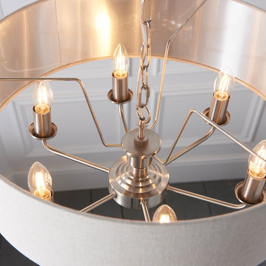 Endon 94357 - Lustre com corrente HIGHCLERE 6xE14/40W/230V diâmetro 55 cm bege/cromado mate
