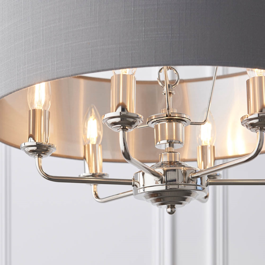 Endon 94373 - Candeeiro suspenso HIGHCLERE 6xE14/40W/230V cinzento/cromado brilhante