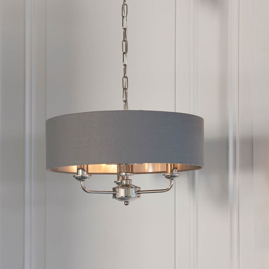 Endon 94377 - Candeeiro suspenso HIGHCLERE 3xE14/40W/230V cinzento/cromado brilhante