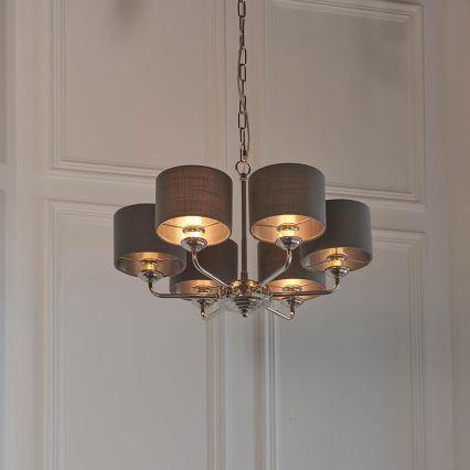 Endon 94381 - Candeeiro suspenso HIGHCLERE 6xE14/28W/230V cinzento/cromado brilhante