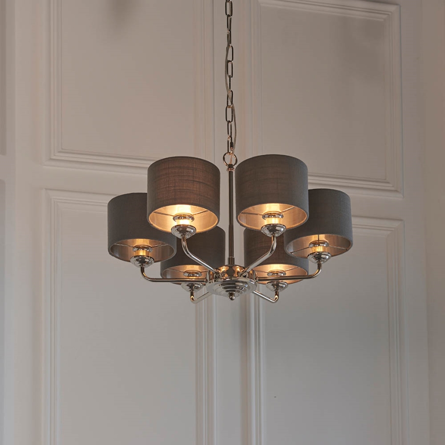 Endon 94381 - Candeeiro suspenso HIGHCLERE 6xE14/28W/230V cinzento/cromado brilhante