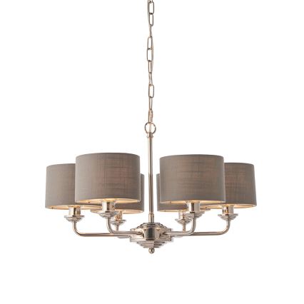 Endon 94381 - Candeeiro suspenso HIGHCLERE 6xE14/28W/230V cinzento/cromado brilhante