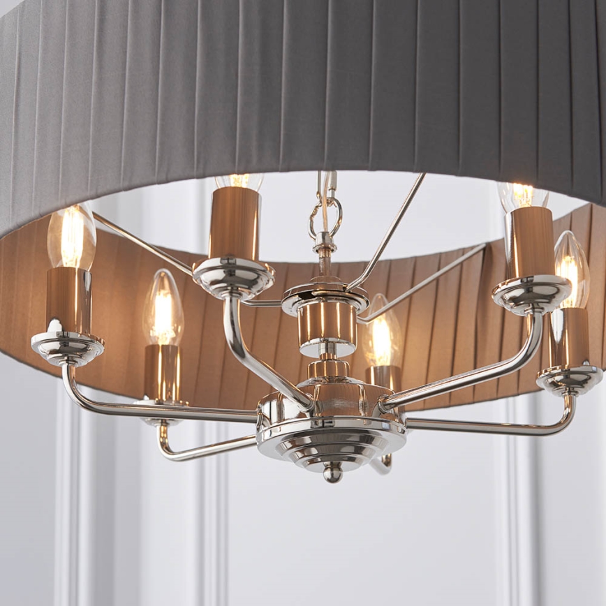 Endon 94397 - Candeeiro suspenso HIGHCLERE 6xE14/40W/230V cinzento/cromado brilhante