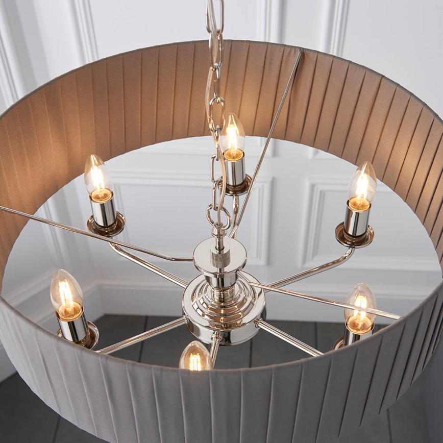 Endon 94397 - Candeeiro suspenso HIGHCLERE 6xE14/40W/230V cinzento/cromado brilhante