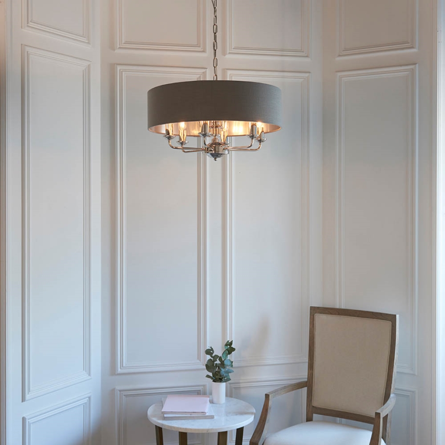 Endon 94415 - Candeeiro suspenso HIGHCLERE 8xE14/40W/230V cinzento/cromado brilhante diâmetro 70 cm