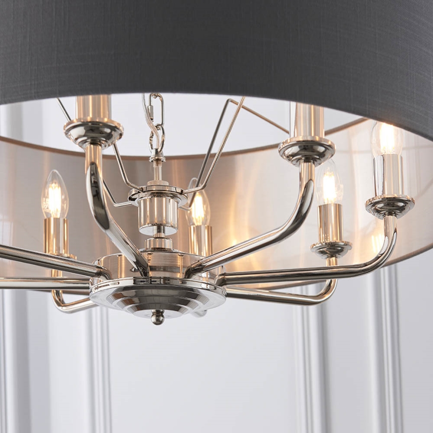 Endon 94415 - Candeeiro suspenso HIGHCLERE 8xE14/40W/230V cinzento/cromado brilhante diâmetro 70 cm