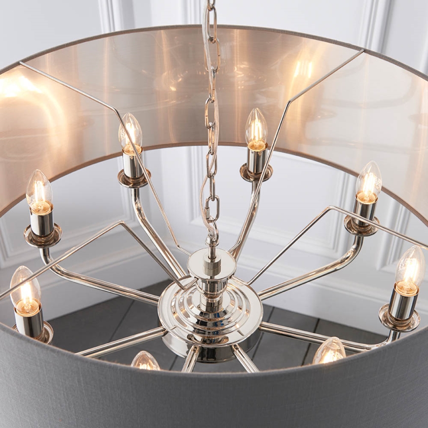 Endon 94415 - Candeeiro suspenso HIGHCLERE 8xE14/40W/230V cinzento/cromado brilhante diâmetro 70 cm