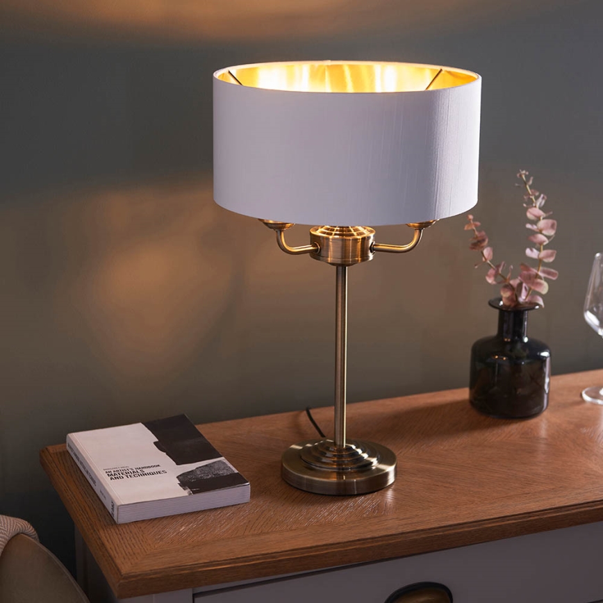 Endon 98932 - Luminária de mesa HIGHCLERE 3xE14/18W/230V branca/latão Ø 32 cm