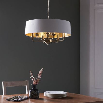 Endon 98933 - Candeeiro suspenso HIGHCLERE 6xE14/40W/230V branco/latão