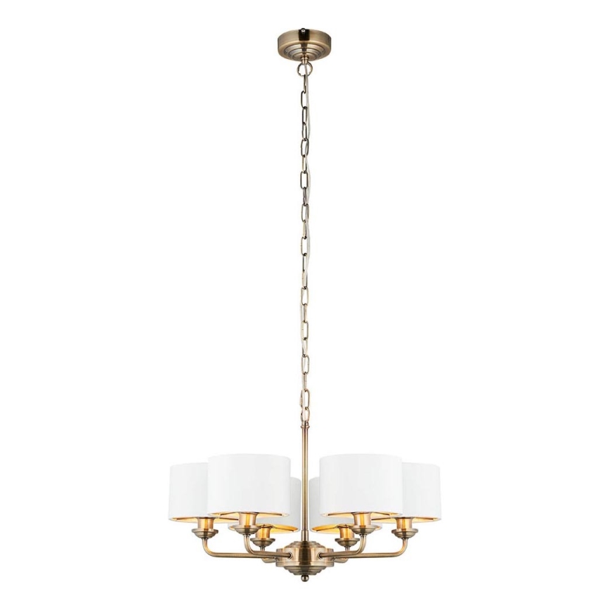 Endon 98936 - Candeeiro suspenso HIGHCLERE 6xE14/28W/230V branco/latão