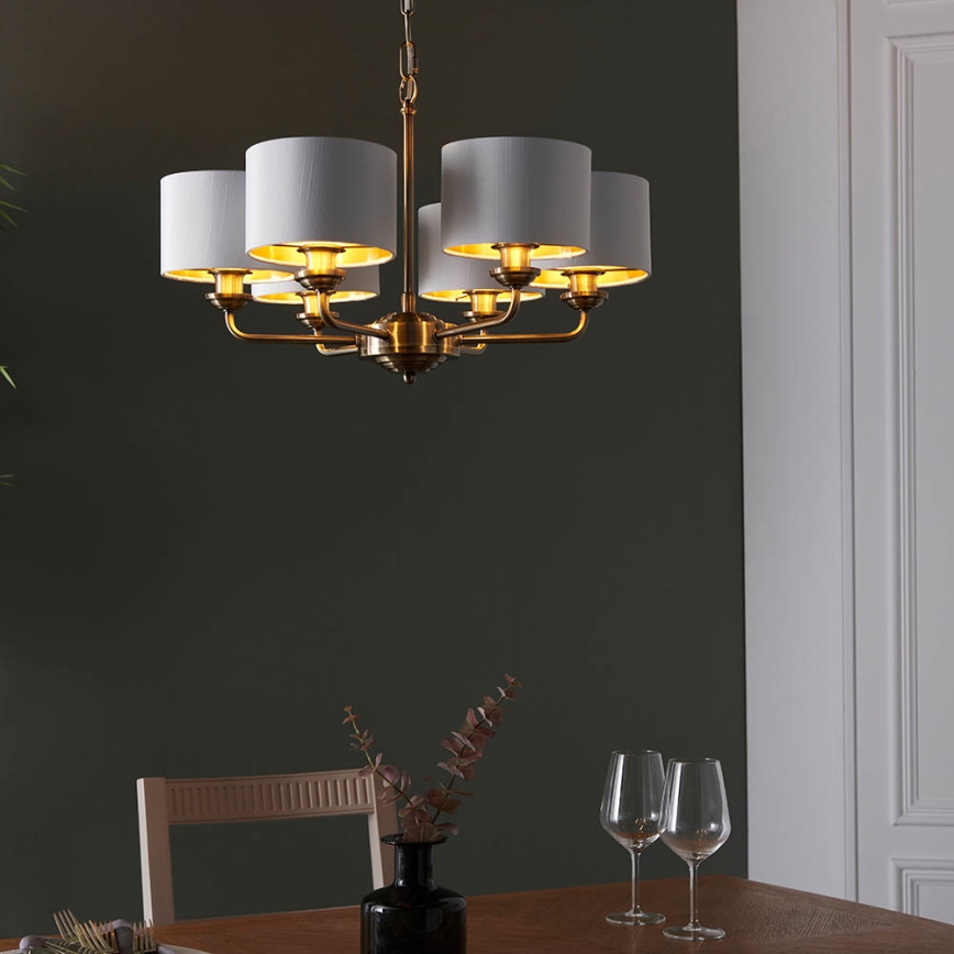Endon 98936 - Candeeiro suspenso HIGHCLERE 6xE14/28W/230V branco/latão