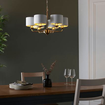 Endon 98936 - Candeeiro suspenso HIGHCLERE 6xE14/28W/230V branco/latão