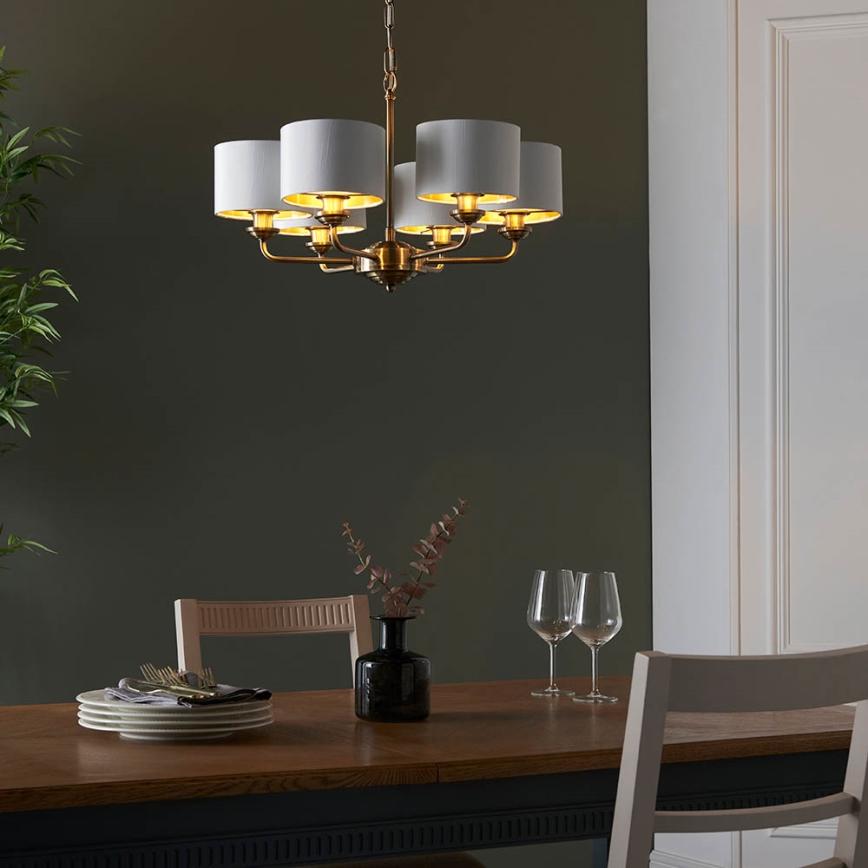 Endon 98936 - Candeeiro suspenso HIGHCLERE 6xE14/28W/230V branco/latão
