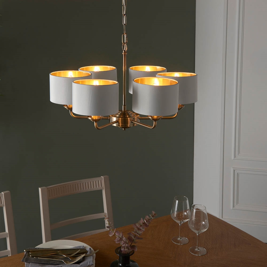 Endon 98936 - Candeeiro suspenso HIGHCLERE 6xE14/28W/230V branco/latão