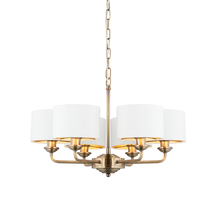 Endon 98936 - Candeeiro suspenso HIGHCLERE 6xE14/28W/230V branco/latão