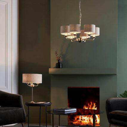 Endon 99151 - Lustre suspenso por corrente HIGHCLERE 6xE14/28W/230V cinzento/cromado mate Ø 53 cm