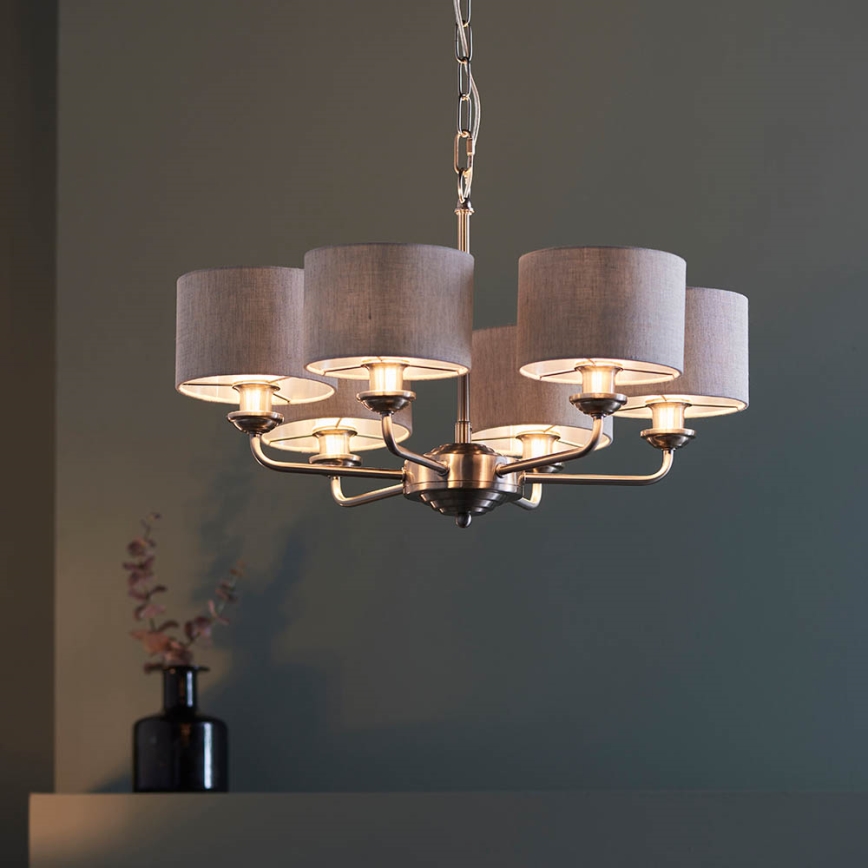 Endon 99151 - Lustre suspenso por corrente HIGHCLERE 6xE14/28W/230V cinzento/cromado mate Ø 53 cm