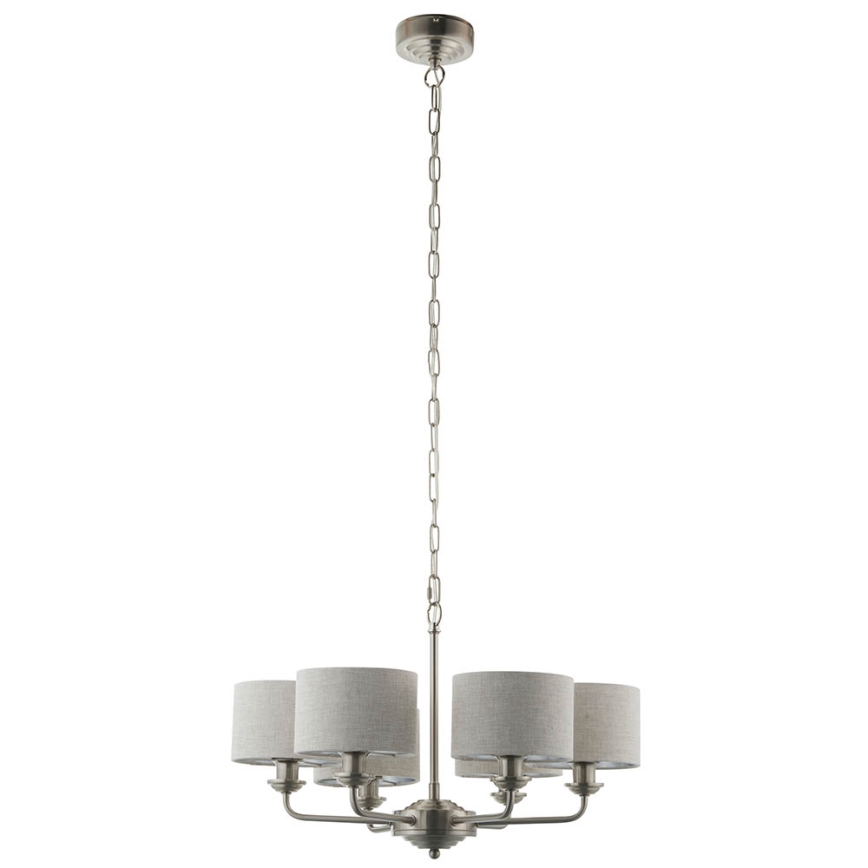 Endon 99151 - Lustre suspenso por corrente HIGHCLERE 6xE14/28W/230V cinzento/cromado mate Ø 53 cm