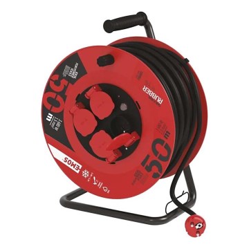 Enrolador de cabos com 4 tomadas 50m vermelho IP44