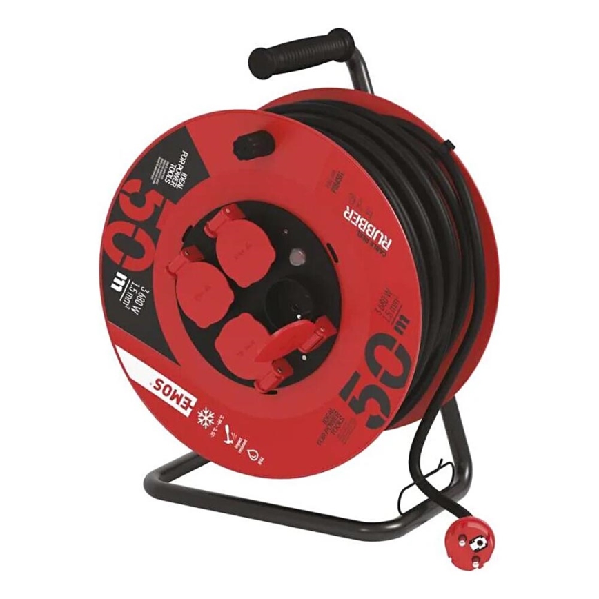 Enrolador de cabos com 4 tomadas 50m vermelho IP44