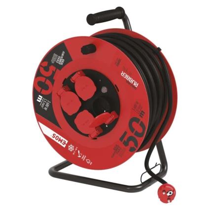 Enrolador de cabos com 4 tomadas 50m vermelho IP44