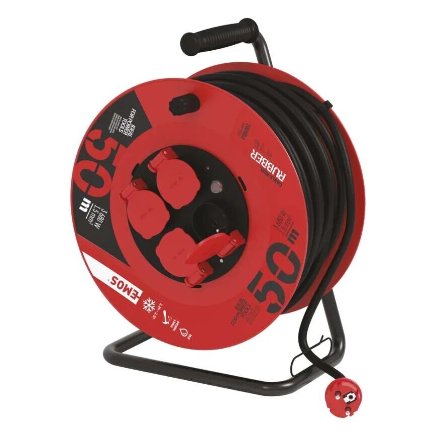 Enrolador de cabos com 4 tomadas 50m vermelho IP44