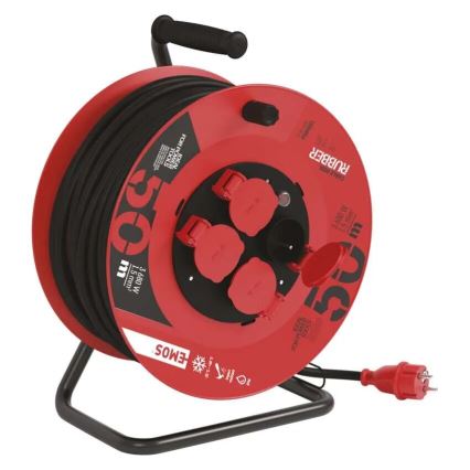 Enrolador de cabos com 4 tomadas 50m vermelho IP44