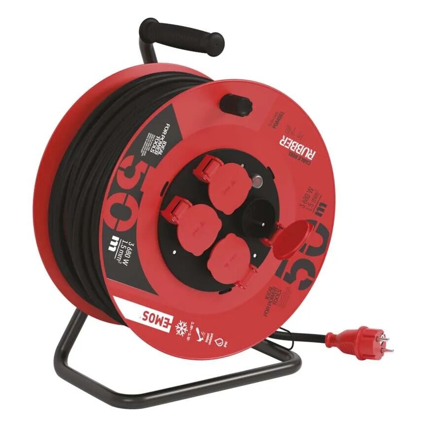 Enrolador de cabos com 4 tomadas 50m vermelho IP44