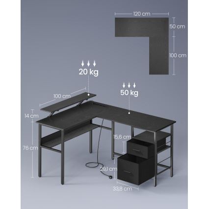 Escrivaninha com iluminação integrada SOLEA-X castanho/preto