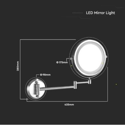 Espelho cosmético de parede LED LED/3W/6V IP44