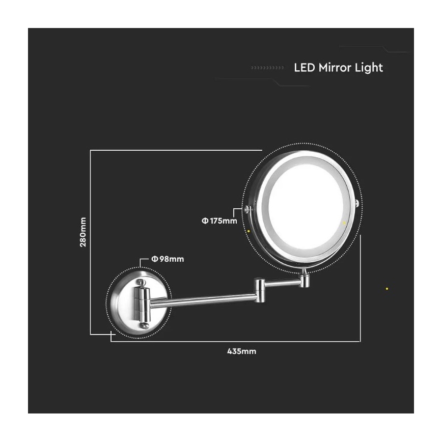 Espelho cosmético de parede LED LED/3W/6V IP44