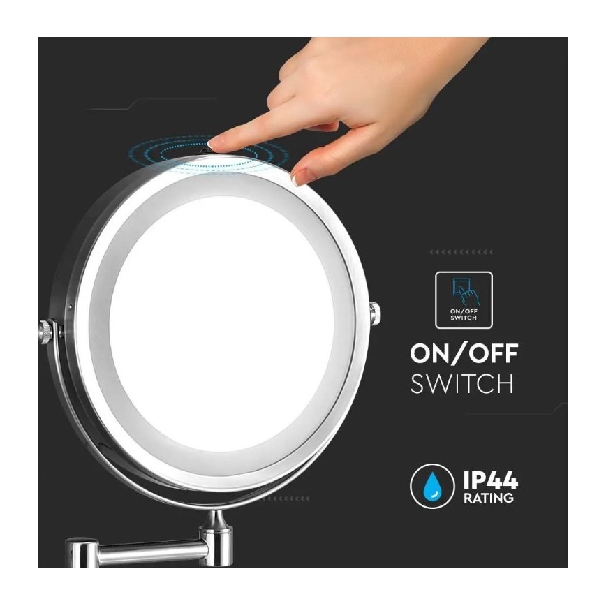 Espelho de maquilhagem LED para parede LED/3W/6V 4xAA IP44