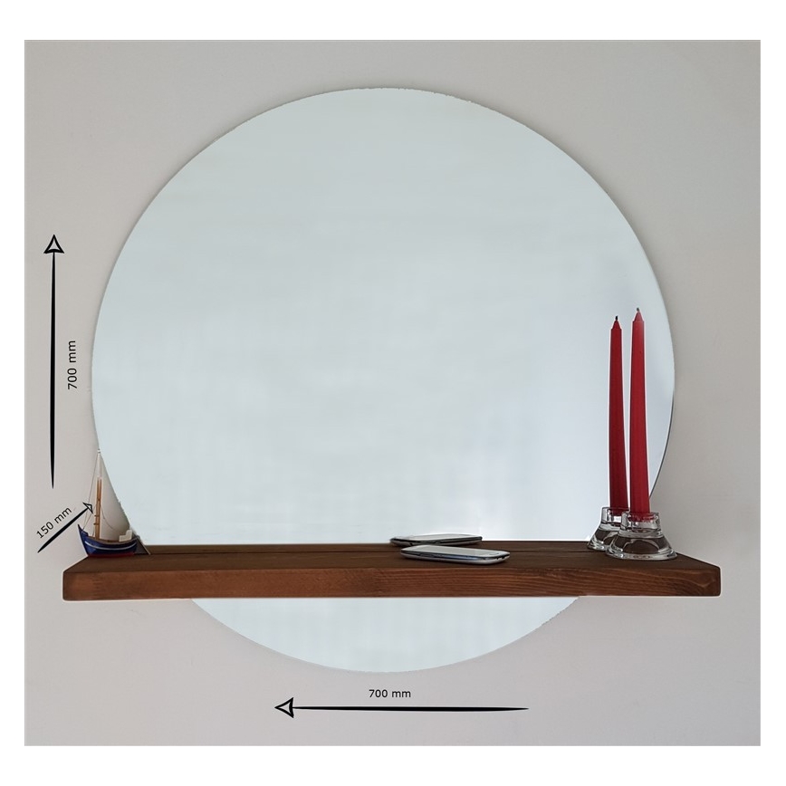 Espelho de parede com uma prateleira SUNSET 70x70 cm pinho