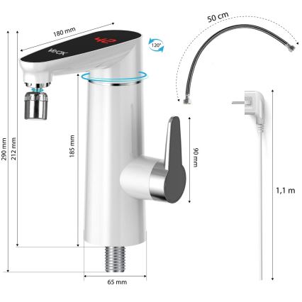 Esquentador de água instantâneo com ecrã LED 3000W/230V IPX4 branco