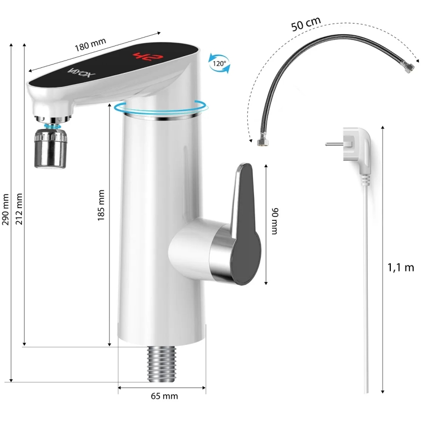 Esquentador de água instantâneo com ecrã LED 3000W/230V IPX4 branco
