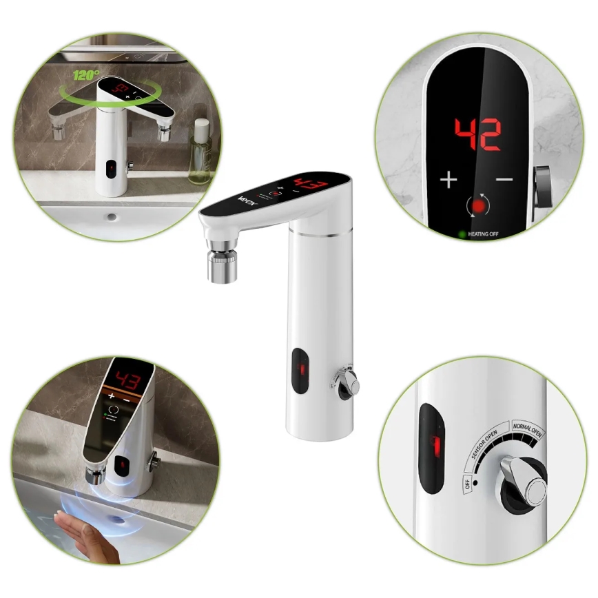 Esquentador instantâneo tátil com sensor e ecrã LED 3000W/230V IPX4 branco