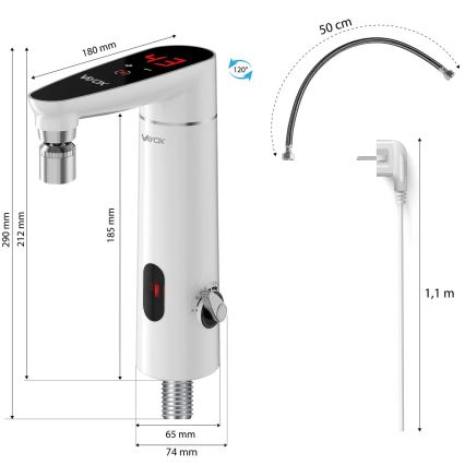 Esquentador instantâneo tátil com sensor e ecrã LED 3000W/230V IPX4 branco